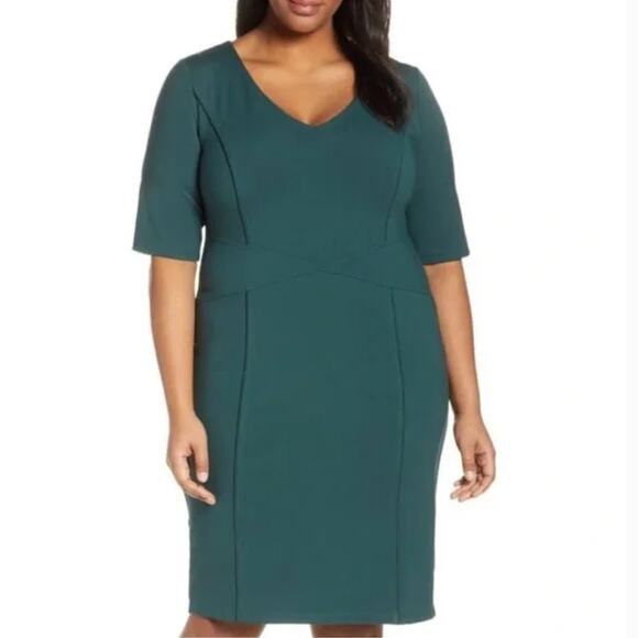 New! Eloquii 9 to 5 Stretch Work Dress dark emerald Green‎ sheath, size 18 - Picture 1 of 16